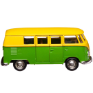 Машинка металлическая Uni-Fortune RMZ City серия 1:32 Автобус инерционный Volkswagen Samba bus Transporter, цвет желтый с зеленым, 16,5*7,5*7 см