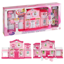 Кукольный дом Junfa "Мой новый дом" с мебелью, средний, сборный, розовый