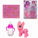 Игровой набор Abtoys Моя лошадка Пони розовая с бутылочкой-поильником и наклейкам