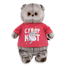 Кот Басик в лонгсливе с принтом "Супер кот" 22 см