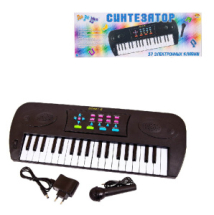 Синтезатор (пианино электронное) ABtoys DoReMio черный 37 клавиш с микрофоном эл/мех с адаптером в комплекте, 53x6x19,2