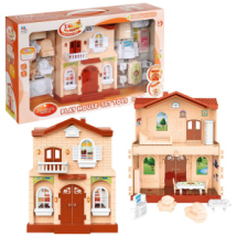 Кукольный дом Junfa "Мой новый дом" с мебелью, малый, сборный, бежевый