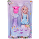 Кукла ABtoys Времена года 17 см в голубом коротком платье с медвежонком и вторым платьем