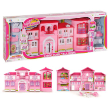 Кукольный дом Junfa "Мой новый дом" с мебелью, большой, сборный, розовый Кукольный дом Junfa "Мой новый дом" с мебелью, большой, сборный, розовый