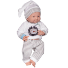 Пупс Junfa Pure Baby в белой со львенком кофточке, бело-серых в полоску штанишках и шапочке, с аксессуарами, 40см