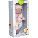 Пупс Junfa Pure Baby в вязаных белых штанишках и шапочке, розово-белой полосатой кофточке, 30 см