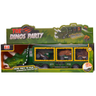 Машинка Junfa Автовоз-динозавр зеленый с 3 машинками-динозаврами со съездом