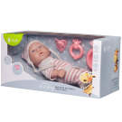 Пупс Junfa Pure Baby в вязаных бело-розовых полосатых кофточке, штанишках и шапочке, с аксессуарами, 30см