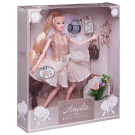 Кукла ABtoys "Современный шик" в платье без рукавов с плиссированной юбкой, коричневая сумка, светлые волосы 30см