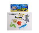 Игровой набор ABtoys Юный натуралист Фигурки-тянучки пластичные Морские обитатели и рептилии 7 штук (2 лягушки, 3 рыбы, дельфин, ящерица)