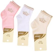 Набор носков для девочки 3 пары с люрексным рисунком "Корона" размер 12-14 белые/кремовые/светло-розовые
