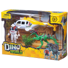 Игровой набор Junfa "Мир динозавров" (динозавр, вертолет, фигурка человека, аксессуары)