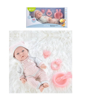 Пупс Junfa Pure Baby в вязаных бело-розовых полосатых кофточке, штанишках и шапочке, с аксессуарами, 30см