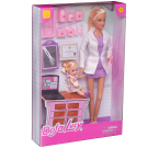 Игровой набор Кукла Defa Lucy Доктор (белый халат, фиолетовое платье) с девочкой-малышкой на приеме, игровые предметы, 29 см