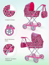 Коляска для куклы Buggy Boom Mixy регулируемый капюшон, сумка, сетка для игрушек, розовый горох 69*40*80 см