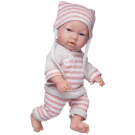 Пупс Junfa Pure Baby в вязаных бело-розовых полосатых кофточке, штанишках и шапочке, с аксессуарами, 30см