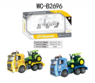 Грузовик с трактором 1:14 инерционный, со звуковыми и световыми эффектами, 2 цвета в ассорименте (синий/желтый). Индивидуальная упаковка 34x12.5x17 см.