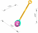 Игрушка-каталка НОРДПЛАСТ Шарик с ручкой (желто-фиолетовая) 59х15х12 см.
