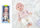 Пупс Junfa Pure Baby в вязаных белых штанишках и шапочке, розово-белой полосатой кофточке, 30 см