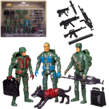 Игровой набор Abtoys Боевая сила Три солдата с собакой, экипировкой и оружием