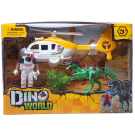 Игровой набор Junfa "Мир динозавров" (динозавр, вертолет, фигурка человека, аксессуары)