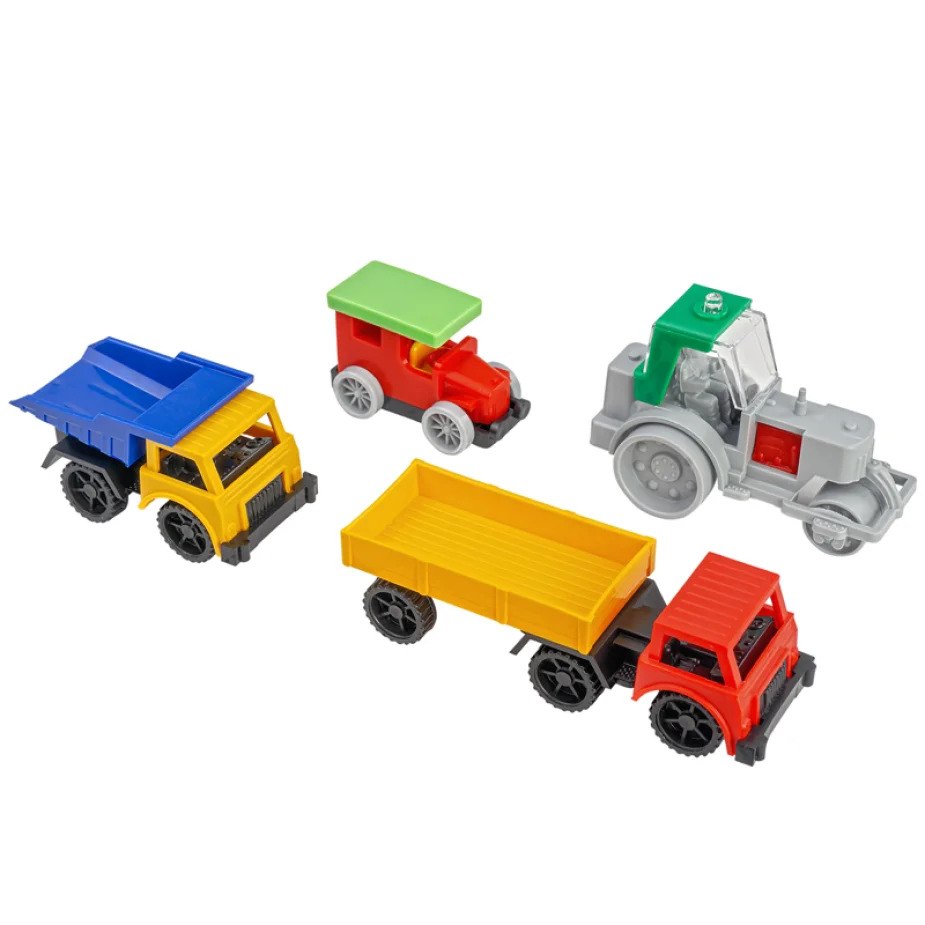 Набор из 4 машинок "Спецтехника" (Полуприцеп, самосвал, каток, фаэтон) 10х11х5 см. Набор из 4 машинок "Спецтехника" (Полуприцеп, самосвал, каток, фаэтон) 10х11х5 см.