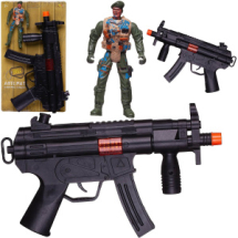 Автомат Abtoys черный с фигуркой солдатика, на блистере Автомат Abtoys черный с фигуркой солдатика, на блистере