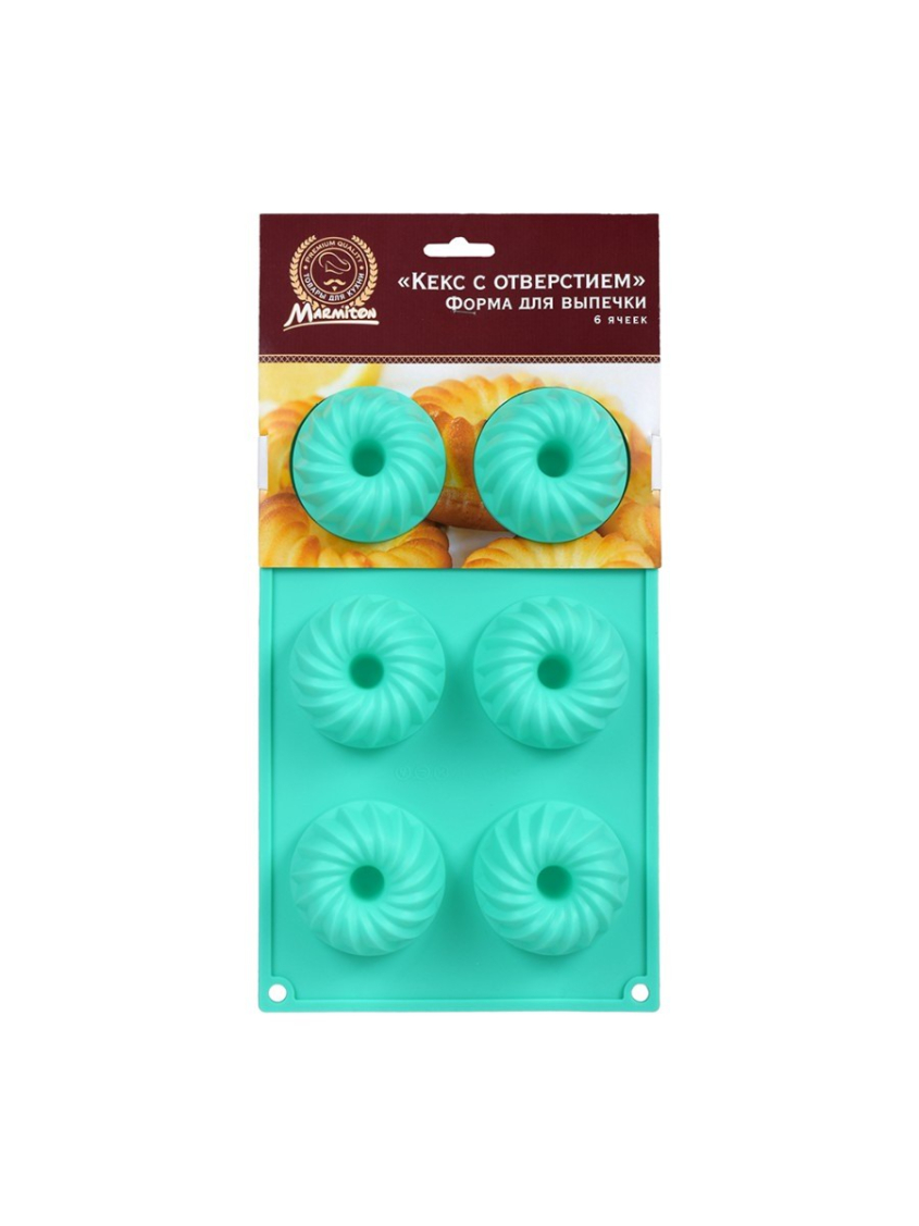 MARMITON Форма силиконовая Кексы с отверстием, 6 ячеек, 29,5*17*3,5 см, цвет в ассортименте MARMITON Форма силиконовая Кексы с отверстием, 6 ячеек, 29,5*17*3,5 см, цвет в ассортименте