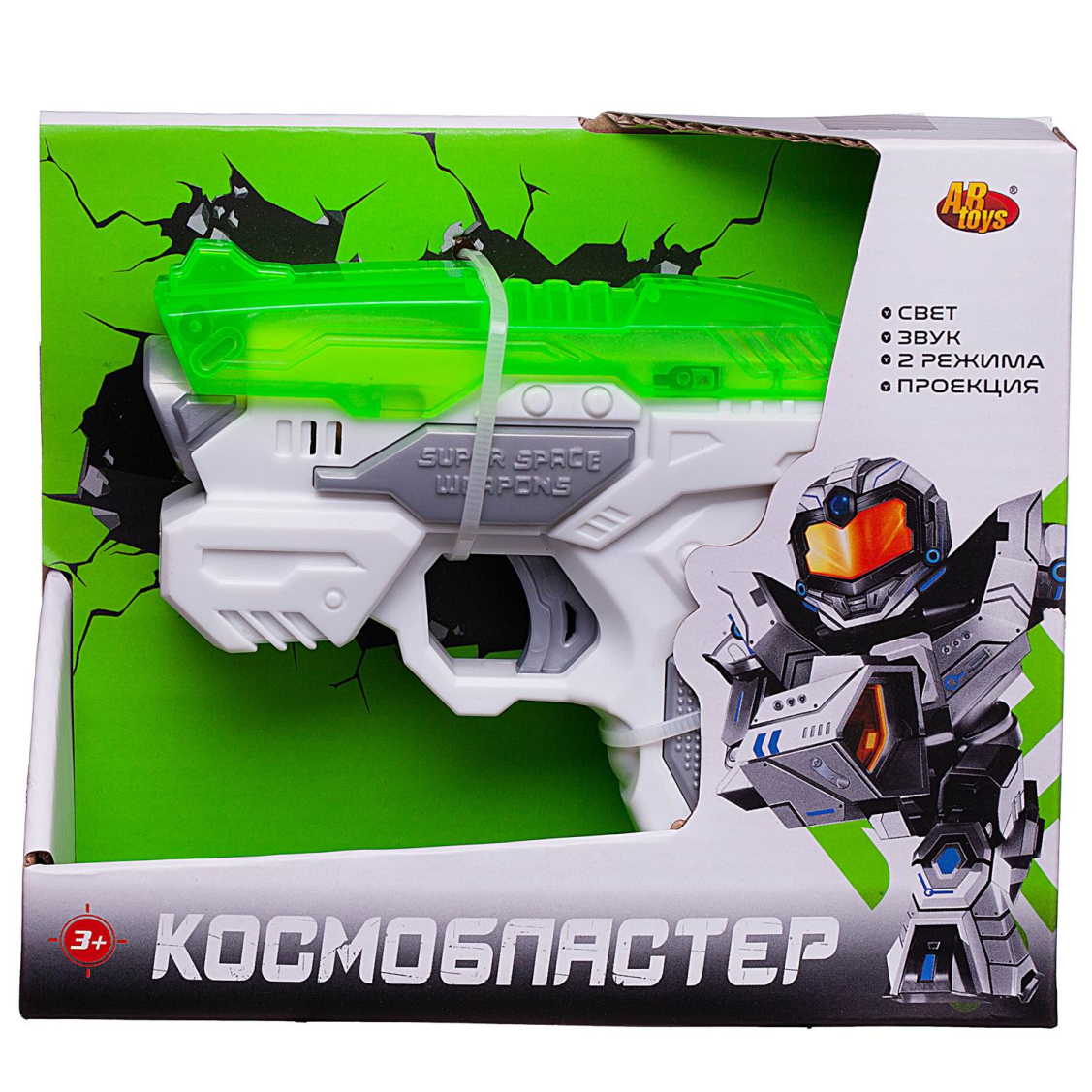 Бластер ABtoys Космобластер на батарейках, в коробке 16,5х4х14 см, бело-серо-зеленый Бластер ABtoys Космобластер на батарейках, в коробке 16,5х4х14 см, бело-серо-зеленый