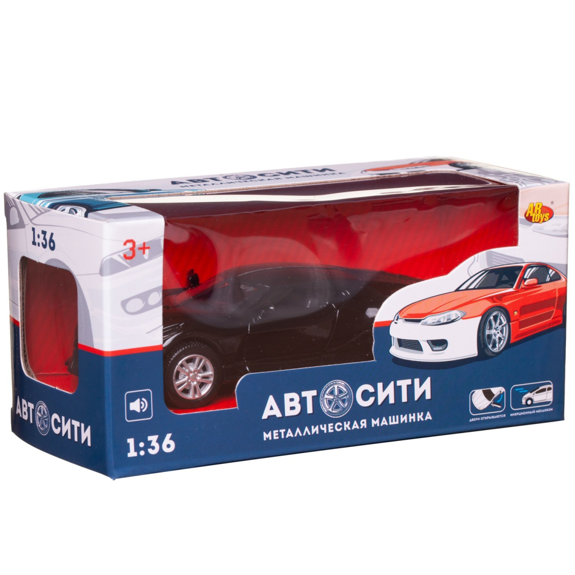 Машинка металлическая Abtoys АвтоСити 1:36 Спортивная инерционная с открывающими передними дверцами черная свет звук Машинка металлическая Abtoys АвтоСити 1:36 Спортивная инерционная с открывающими передними дверцами черная свет звук