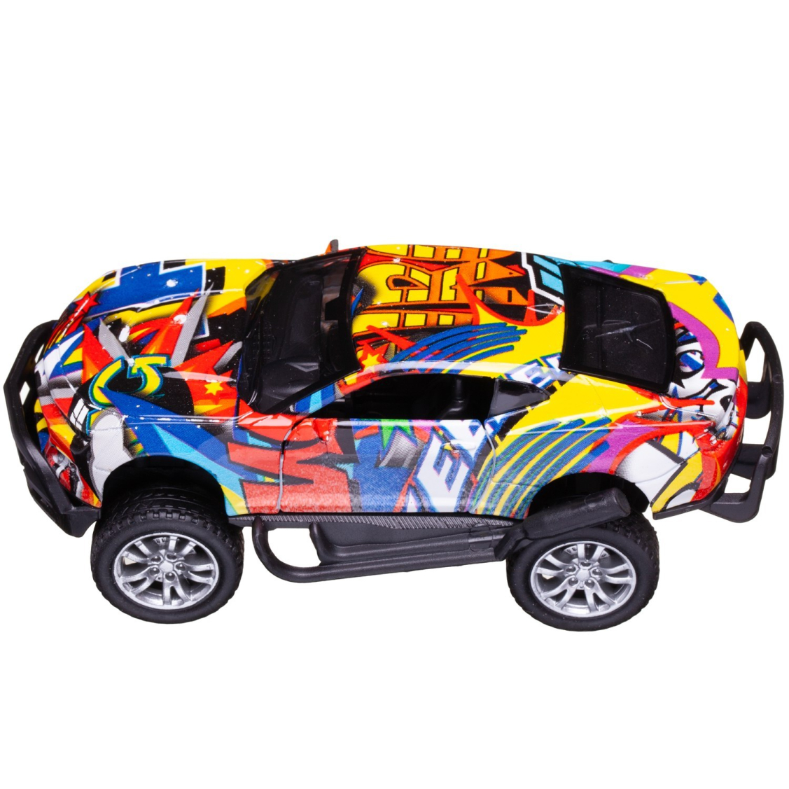 Машинка Junfa Джип граффити1:32 металлический с открывающимися дверцами инерционный, модель 2 (желто-сине-красно-белый) Машинка Junfa Джип граффити1:32 металлический с открывающимися дверцами инерционный, модель 2 (желто-сине-красно-белый)