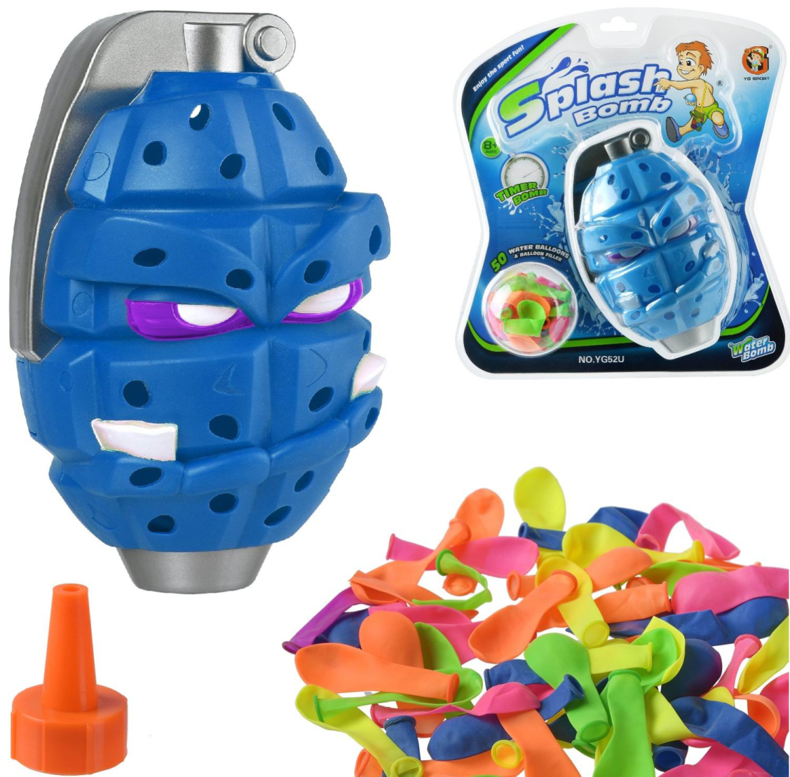 Игрушка заводная Junfa Синяя граната в наборе с 50 водяными бомбочками Игрушка заводная Junfa Синяя граната в наборе с 50 водяными бомбочками