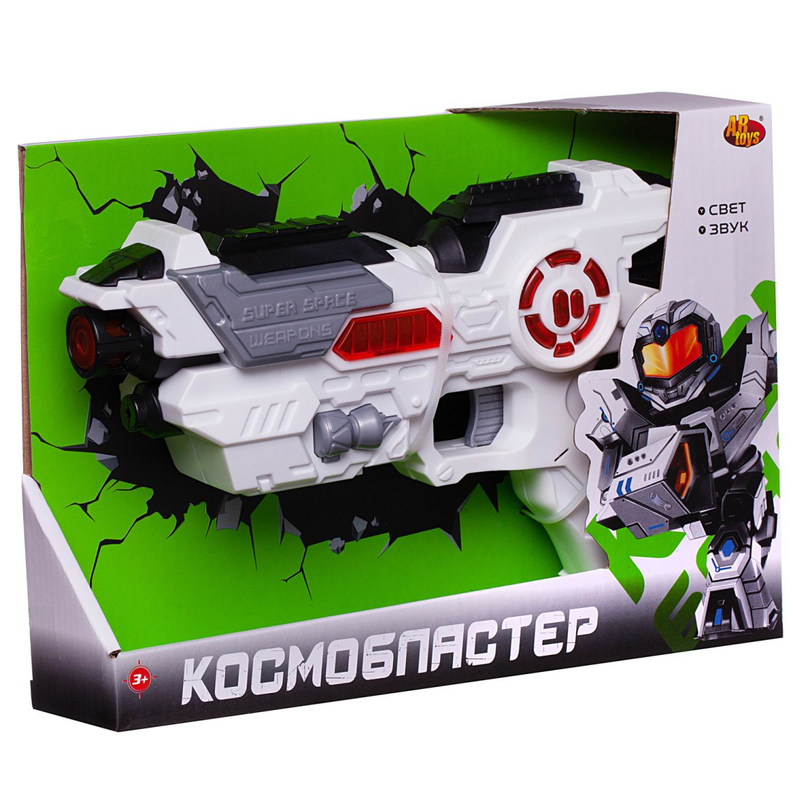 Бластер ABtoys Космобластер на батарейках, в коробке 32х6,3х22 см, бело-серо-красный Бластер ABtoys Космобластер на батарейках, в коробке 32х6,3х22 см, бело-серо-красный