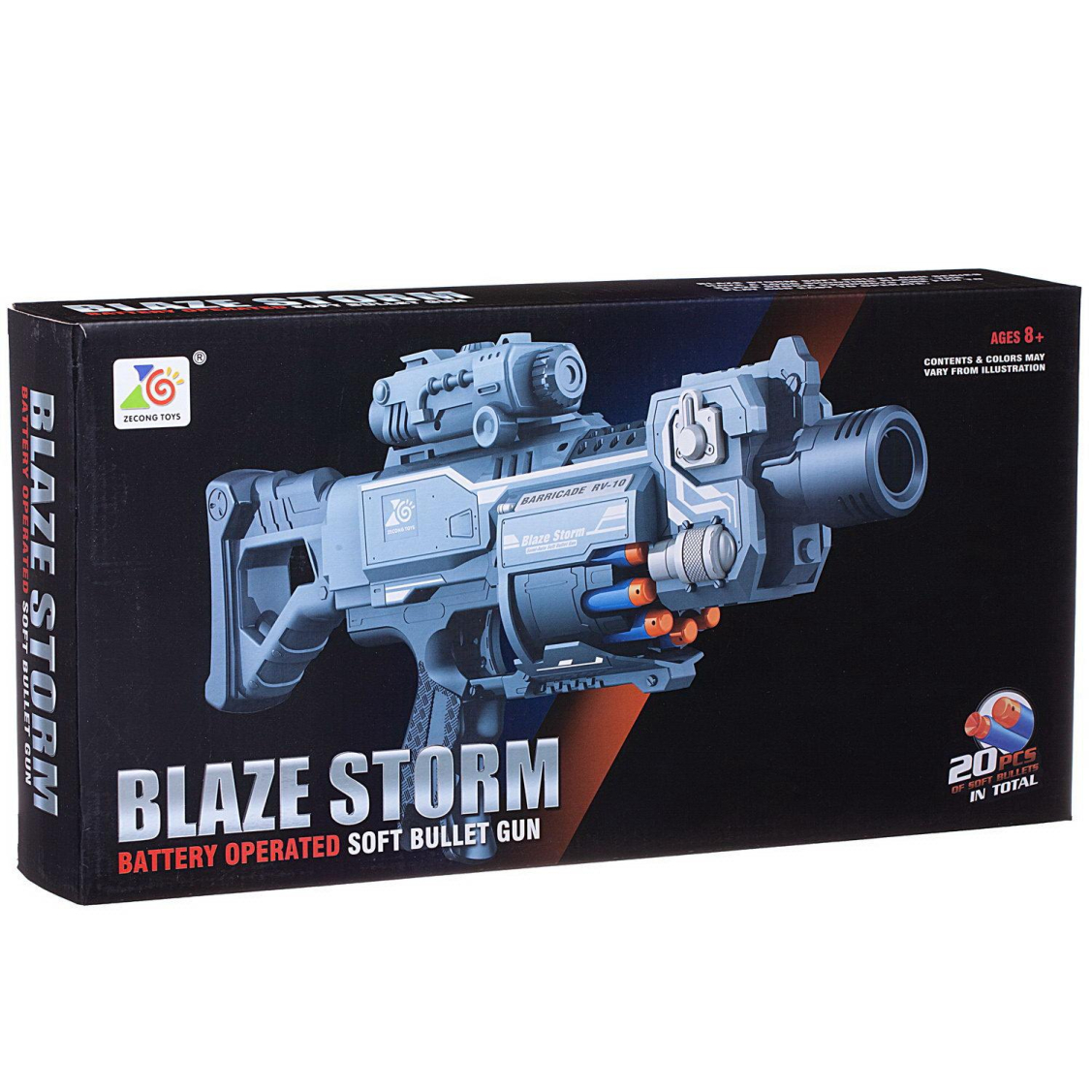 Бластер "Blaze Storm" серо-голубой с 20 мягкими пулями, автоматическая стрельба, в коробке Бластер "Blaze Storm" серо-голубой с 20 мягкими пулями, автоматическая стрельба, в коробке