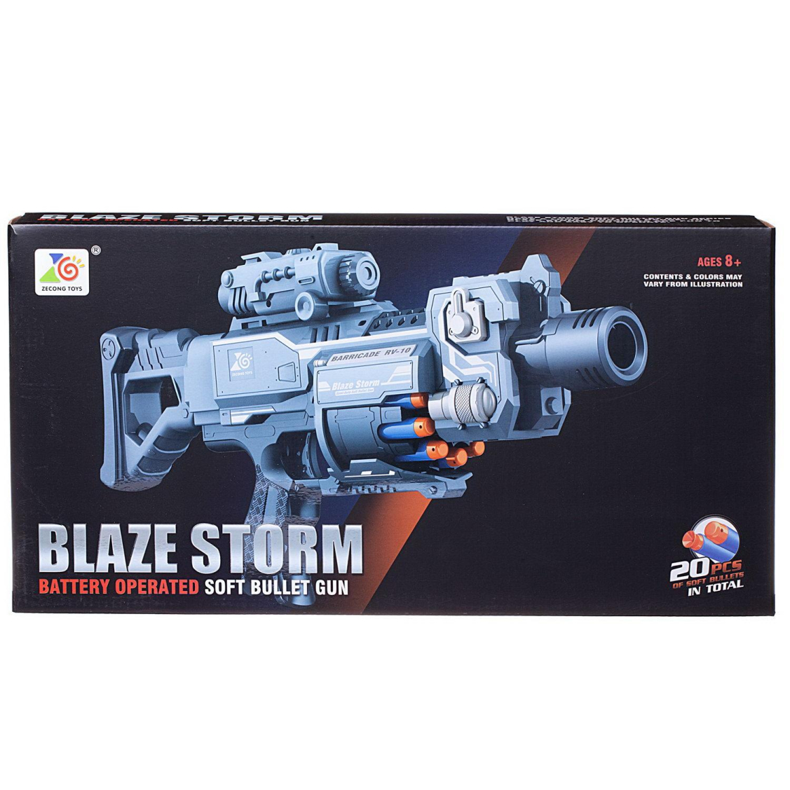 Бластер "Blaze Storm" серо-голубой с 20 мягкими пулями, автоматическая стрельба, в коробке Бластер "Blaze Storm" серо-голубой с 20 мягкими пулями, автоматическая стрельба, в коробке
